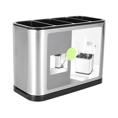 FAMIWIN Silverware Cutlery Organizer Stainless Steel Kitchen Utensil Holder with 4 Compartments for Counter Caddy Organizer for Faltware Spoon Fork and Tool