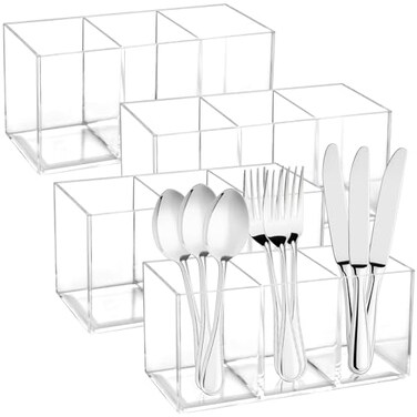 Milkary 4Pack Acrylic Cutlery Storage Organizer Transparent Plastic Silverware Utensil Holder Cutlery Spoon and Fork Holder Caddy for Party Kitchen Countertop Organization Knife Tableware