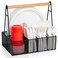 NACIMAX Paper Plate Organizer with Handle for Countertop Metal Silverware Caddy for Cup Napkin Fork and Spoon Paper Plate and Utensil Holder Cutlery Caddy for Party Camping Picnic Black
