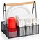 NACIMAX Paper Plate Organizer with Handle for Countertop Metal Silverware Caddy for Cup Napkin Fork and Spoon Paper Plate and Utensil Holder Cutlery Caddy for Party Camping Picnic Black