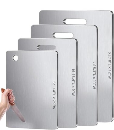 DiiuuAII Titanium Cutting Boards for Kitchen DualSided Stainless Steel Cutting Board Hangable Design Easy to Clean Durable and RustResistant for Meat Vegetables Fruits