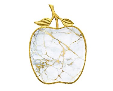 Godinger Cutting Board Carving Board for Meat Fruit and Bread White and Gold Metal Marble Design Apple Shaped 1375X10
