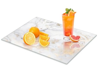VSAR House Tempered Glass Cutting Board for Kitchen16x 12 Gold Marble Glass Chopping Board with Rubber Non AntiSlip Feet Dishwasher Safe Scratch Heat ResistantShatter Resistant