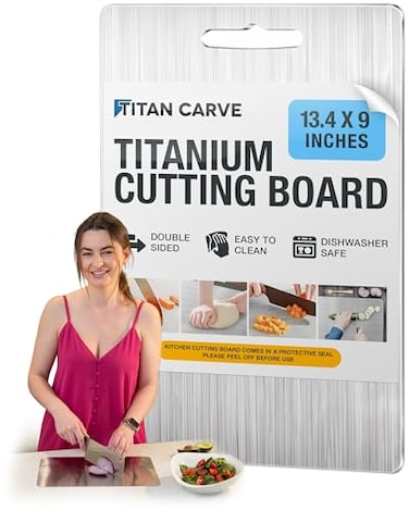FREEZE2TRIM Titan Carve Titanium Cutting Board DoubleSided Metal Chopping Board for Kitchen Dishwasher Safe Easy to Clean Titan Carve Lightweight Prep Surface for Meat Vegetables Fruit 134 x 9 in