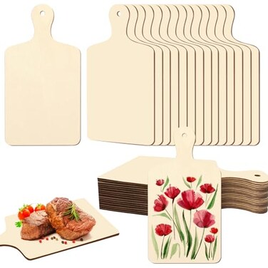 Retainbre 36 Pcs Mini Wooden Cutting Board for Crafts Small Charcuterie Boards Bulk with Handles Unfinished Wood Paddle Blank Chopping Plank for DIY Kitchen Thanksgiving Christmas Cooking Decor 94 X 5