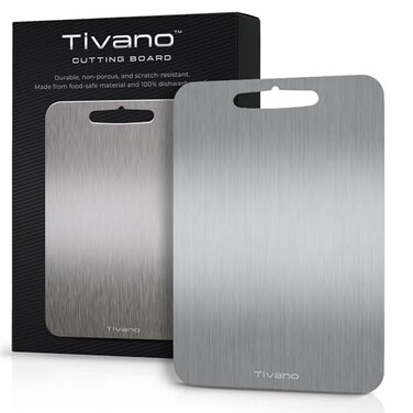 Tivano Original Tivano TitaniumShield Cutting Board 12x8 Metal Pro Ultra Durable Dishwasher Safe Heat Resistant Odor Stain Free Knife Friendly Non Toxic Kitchen Board 1