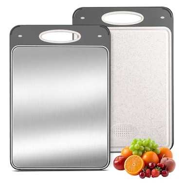 Qianying Titanium Cutting Boards for Kitchen Non Toxic Double Sided Metal for MeatFish Wheat Straw PP for FruitsVegetables Dishwasher Safe Hygienic Pure Titanium Easy Clean Chopping Board