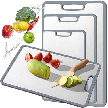 KIKIIKE Titanium Cutting Board Doublesided nonslip silicone edging Pure Titanium Cutting Boards for Kitchen DoubleSided FoodGrade Chopping Board NonStick Durable and easy to clean Small
