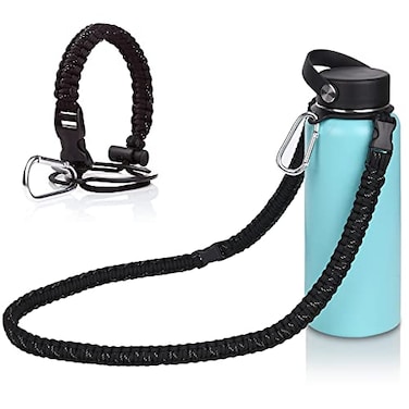 Wongeto Paracord Handle with Shoulder Strap Compatible with Hydro Flask Wide Mouth Water Bottles 12oz 64 ozWater Bottle Strap for Walking Biking Hiking CampingBlack 1