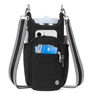 Telena Water Bottle Holder with Strap RFID Crossbody Bags for Women for Walking Hiking Cycling Black
