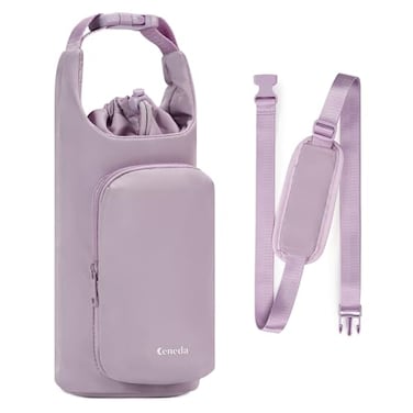 Ceneda Water Bottle Carrier Bag with Phone Pocket 32oz 40oz Tumbler Insulated Water Bottle Holder with Adjustable Shoulder Strap Carrier Sling Bag Purple