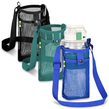 HTZNHXT 3Pcs Water Bottle Holder with Strap Mesh Water Bottle Bag Carrier with Adjustable Shoulder for Walking and Travelling