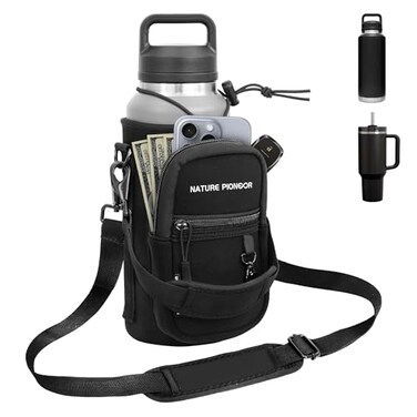 NATURE PIONEOR Water Bottle Holder with StrapWater Bottle Carrier Bag Sling Sleeve with Adjustable Shoulder Strap Handle and Large Phone Pocket for WalkingHikingTravelling for 32oz40oz46oz