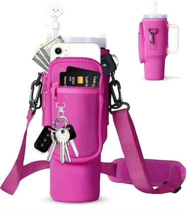dabria Water Bottle Carrier Bag with Phone Pocket for Stanley 4030 oz Tumbler Neoprene Water Bottle Holder Pouch with Adjustable Strap Bollus with Straw Cover for Stanley Cup Accessories