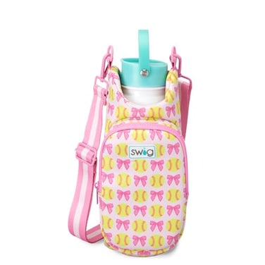 Swig Life Water Bottle Sling Bag Water Bottle Holder with Adjustable Strap Carrier Bag with Zippered Phone Pocket Holds 36oz Pitch Hit Run