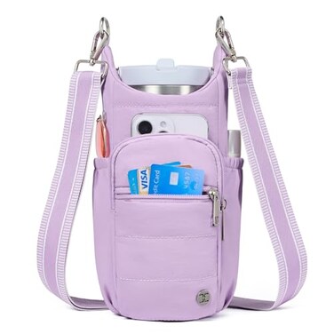Telena Water Bottle Holder with Strap RFID Crossbody Bags for Women for Walking Hiking Cycling Purple