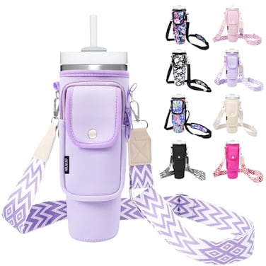 HATOTO Water Bottle Holder with Strap for Stanley Cup 4030oz Insulated Neoprene Stanley Cup Holder with Strap for Tumbler with Handle Stanley Carrier Bag Crossbody Bag for Walking