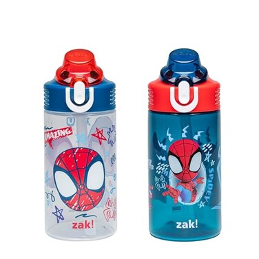 Zak Designs Marvel SpiderMan Sage Kids Water Bottle For School or Travel 16oz Durable Plastic Water Bottle With Straw Handle and LeakProof Spout Cover 2Pack Spidey and His Amazing Friends