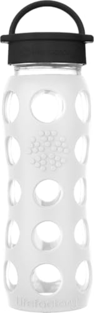 Lifefactory 22Ounce BPAFree Glass Water Bottle with Classic Cap and Protective Silicone Sleeve White