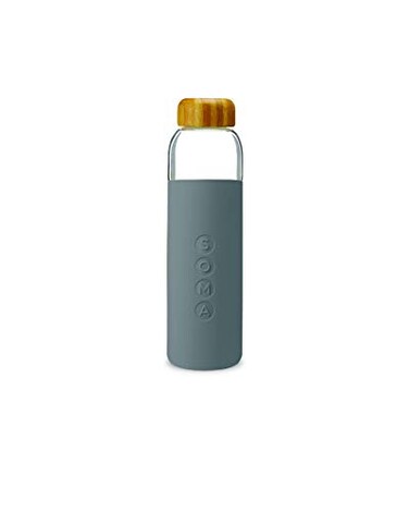 Soma Glass Water Bottle with Silicone Sleeve BPAFree Gray 17oz