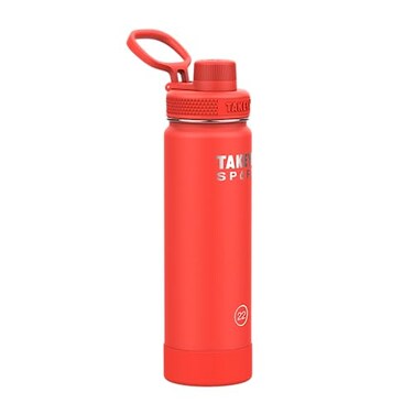 Takeya Sports Water Bottle with Spout Lid Bottle with Triple Stainless Steel Insulation Dishwasher Safe BPAFree Bottle with IceBlocking Spout Lid Removable Bumper 22 oz Pro Fire