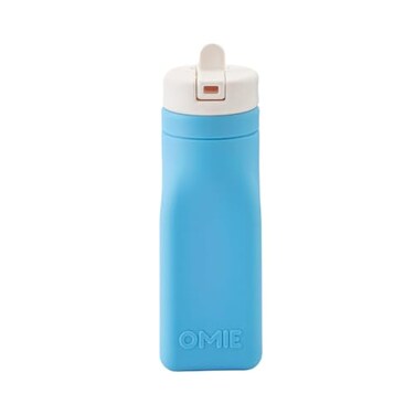 Omie OmieBox Reusable Silicone Water Bottle 87 oz Straw Top BPAFree PhthalateFree LeakProof Blue OmieBox Sold Separately