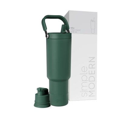 Simple Modern Trek Pivot 40oz Flip Straw Tumbler with Handle Water Bottle Boot Interchangeable Straw Chug Lids Insulated Stainless Steel Jug Gym Sports Outdoors Forest