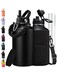 ICIOI 12 Gallon Water Bottle Insulated Keep Cold 48H with Carrier Pouch Straw Auto Spout Lid Paracord Handle Protective Boot 64oz Water Jug Half Gallon Stainless Steel Flask Set