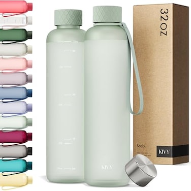 KIVY Slim Water Bottle 32oz Lightweight Shatterproof Fits Backpack Cupholder for Travel Sports School Gym Sage green water bottle no straw for Gym Screw top Dishwasher Safe