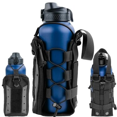 WICKTICK Molle Water Bottle Holder Pouch 16 24 32 40 64 oz MultiPurpose Tactical Fuel Bottle Bag Adjustable Size for Outdoor Activities Adapted to BackpackVestBelt Black Enhanced