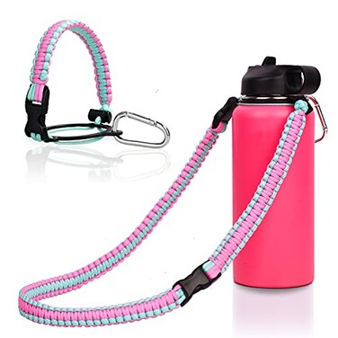 Wongeto Paracord Handle with Shoulder StrapCompatible with Hydro Flask Wide Mouth Water Bottles 12oz 64 oz Not Compatible for The New Hydro Flask 20Bottle Strap for Walking Camping Pink