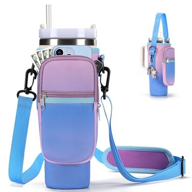 GOEWY Water Bottle Carrier Bag for Stanley 40 oz Tumbler with Phone Pocket Neoprene Water Bottle Holder with Shoulder Handheld Strap Stanley Cup Accessories