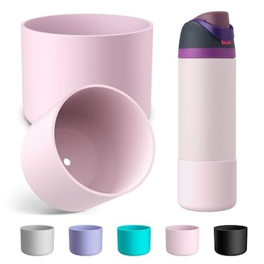 Alwenid 2PCS Silicone Water Bottle Boot for Owala 24 Oz AntiSlip Protective Sleeve Bottom Bumper Protector for FreeSip Twist and Flip Stainless Steel Water Bottles Pink