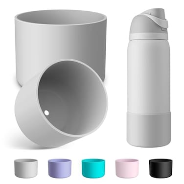 Alwenid 2PCS Silicone Water Bottle Boot for Owala 32 Oz AntiSlip Protective Sleeve Bottom Bumper Protector for FreeSip Twist and Flip Stainless Steel Water Bottles Milky Gray