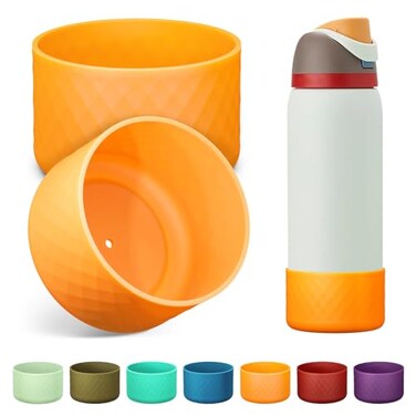 Alwenid 2PCS Silicone Water Bottle Boot for Owala 32 Oz AntiSlip Protective Sleeve Bottom Bumper Protector for FreeSip Twist and Flip Stainless Steel Water Bottles Orange