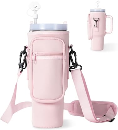 dabria Water Bottle Carrier Bag with Phone Pocket for Stanley 4030 oz Tumbler Neoprene Water Bottle Holder Pouch with Adjustable Strap Bollus with Straw Cover for Stanley Cup Accessories