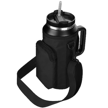 Xxerciz Water Bottle Carrier Bag for Stanley 64oz Tumbler with Handle Water Bottle Holder with Adjustable Strap Bottle Sling Sleeve with Phone Pouch Stanley Cup Accessories for Walking Hiking