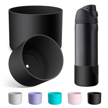 Alwenid 2PCS Silicone Water Bottle Boot for Owala 24 Oz AntiSlip Protective Sleeve Bottom Bumper Protector for FreeSip Twist and Flip Stainless Steel Water Bottles Black
