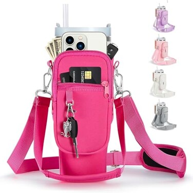 linmaya Water Bottle Carrier Bag for Stanley Cup 4030oz with Phone Holder PocketsNeoprene Water Bottle Crossbody Bag with Adjustable Shoulder Hand Strap Stanley Cup Accessories