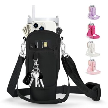 linmaya Water Bottle Carrier Bag for Stanley Cup 4030oz with Phone Holder PocketsNeoprene Water Bottle Crossbody Bag with Adjustable Shoulder Hand Strap Stanley Cup Accessories