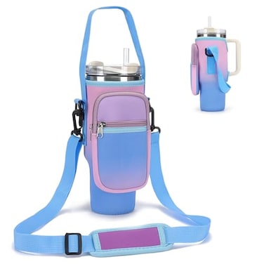GOEWY Water Bottle Carrier Bag for Stanley 30 oz Tumbler with Phone Pocket Neoprene Water Bottle Holder with Shoulder Handheld Strap Stanley Cup Accessories