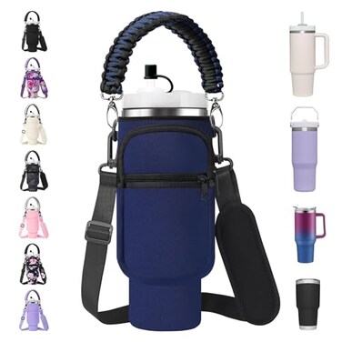 AceTreker 30 oz Water Bottle Carrier Bag with Paracord Handle for StanleyNavy