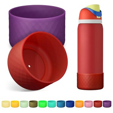 Alwenid 2PCS Silicone Water Bottle Boot for Owala 32 Oz AntiSlip Protective Sleeve Bottom Bumper Protector for FreeSip Twist and Flip Stainless Steel Water Bottles Dark PurpleDark Red