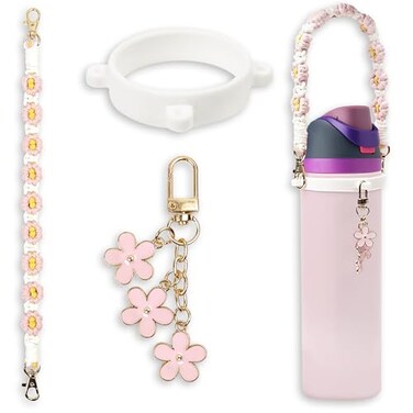 SITKOL Handle Strap and Charm Set for Owala Water Bottle 24 oz 32 oz 40 oz Owala Kids Owala Coffee Tumbler Owala FreeSip Includes Handle Strap for Owala Accessories Stanley Cup Accessories Pink