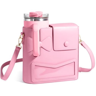 TCJJ Crossbody Bag for Stanley Cup Purse Outdoor Portable Water Bottle Holder with Adjustable Shoulder Strap Pink