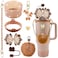 SEMATA Bling Accessories for Stanley Cup 40oz 30oz Tumbler including Silicone Cute Bow Straw Topper Cover Silicone Boot for Stanley CupLeather Water Bottle Handle Strap CharmsBrown