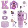 3tyto 15PCS Cup Accessories Set for Stanley Cup 30oz 40oz Tumbler with Handle Including Silicone Straw Cover and Boot Spill Proof Stopper Stanley Charms Handle Charm Initials Sticker Purple Letter K