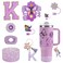 3tyto 15PCS Cup Accessories Set for Stanley Cup 30oz 40oz Tumbler with Handle Including Silicone Straw Cover and Boot Spill Proof Stopper Stanley Charms Handle Charm Initials Sticker Purple Letter K