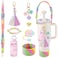KIKIIKE Stanley Cup Accessories iridescent 8pcs Set Including Water Bottle Handle StrapSilicone Cup Boot Straw CoverStanley Charms for 30oz40oz Tumbler Colorful