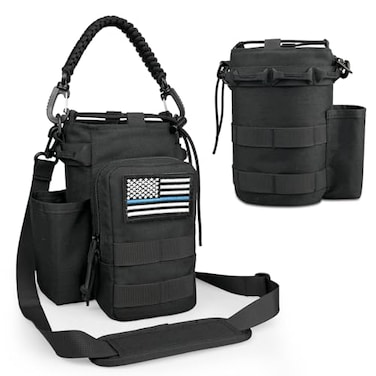 COOLYARD Water Bottle Holder with Strap Crossbody Sling Carrier Bag with Phone Pocket Molle Tactical Pouch for Walking Hiking Camping Gym Black